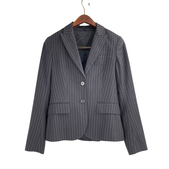 Theory Womens Size 0 Pinstripe Blazer Jacket Wool Blend Gray Dark Academia - Picture 1 of 8